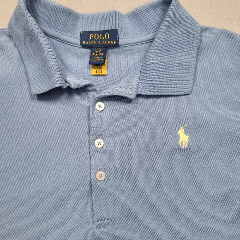 Polo Ralph Lauren Boys Light Blue Short Sleeve Mesh Polo Shirt Size L 12-14